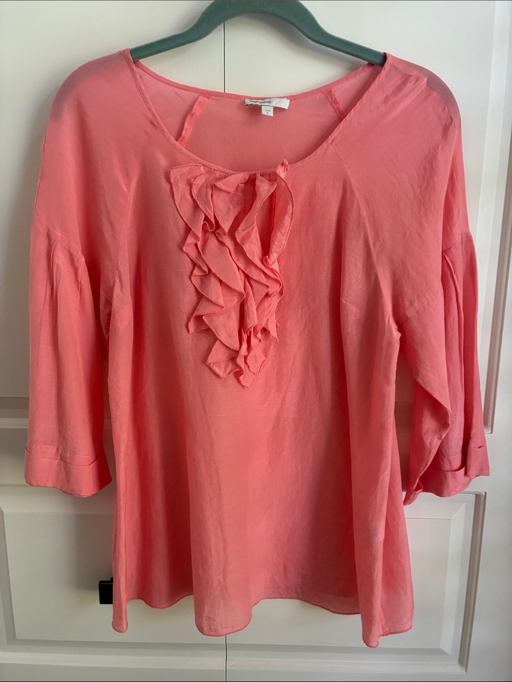 GAP Maternity Coral Ruffle Front Tunic Top-Silk Blend -S
